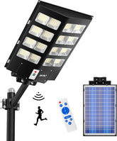 Solar street light with remote control and panel on a white background